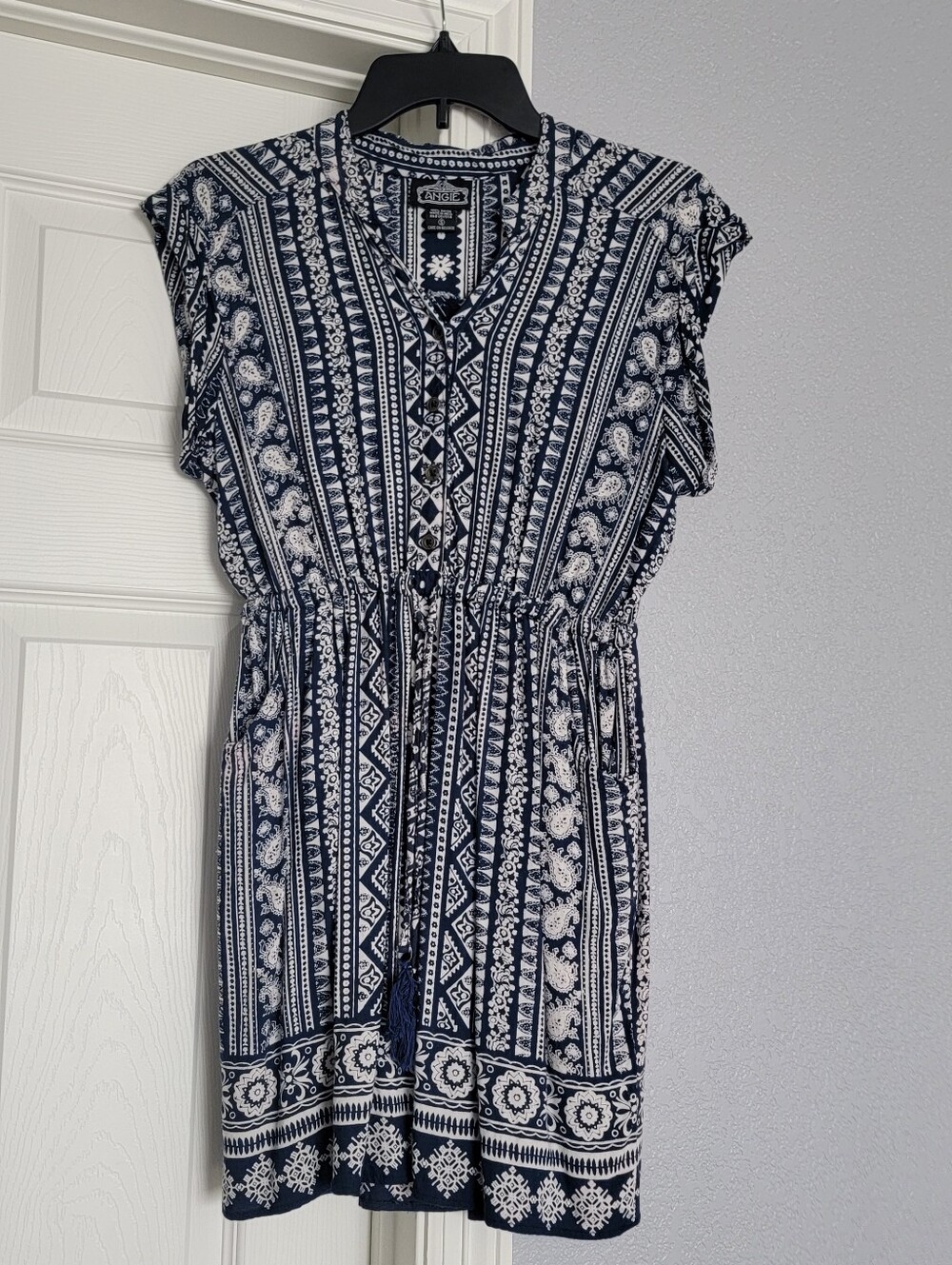 Angie Navy & White Boho Print Dress